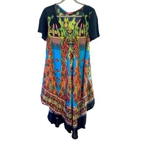 Somya Collection Colorful Peacock Dress Short Sleeve